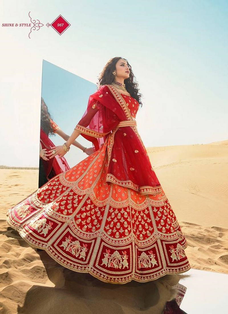 Orange And Red Colour Latest Heavy Designer Wedding Wear Fancy Look and Beautifull Embroidered Bridal Lehenga Choli Collection 967